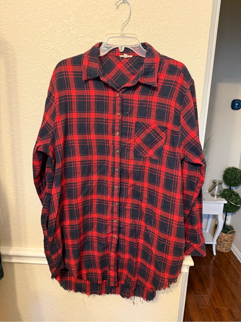 Red & Black Plaid Button-Up Shirt - Classic Men's Flannel JODILF large